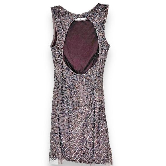 AIDAN MATTOX Formal Dark Grey, Open Back Sequin Beaded Sparkly Mini Dress SIZE 8 - Picture 4 of 15